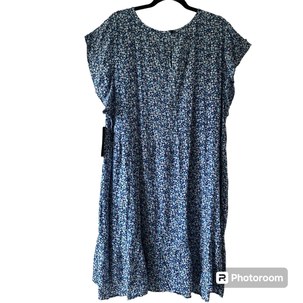 PLANET GOLD NWT! Women’s PLUS Babydoll Dress Blue/White Floral Tiered Flowy 3X‎ - Picture 2 of 12